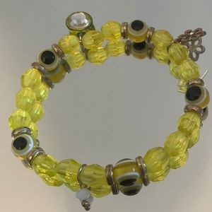 Handmade yellow faux crystal evil eye bracelet